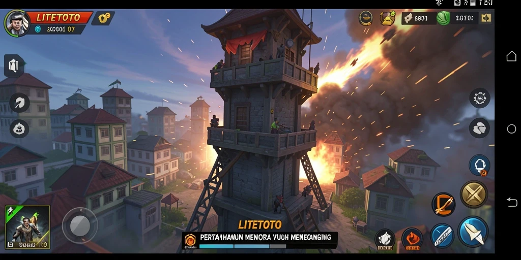 Tangkapan layar menampilkan aksi pertahanan menara yang menegangkan di LITETOTO.