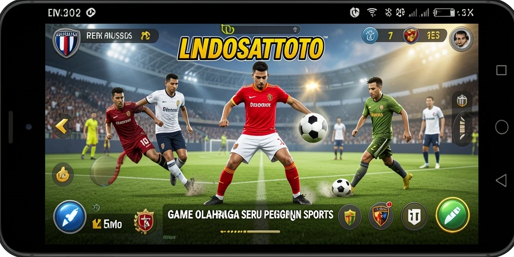 Screenshot utama menunjukkan aksi dinamis dalam permainan olahraga.