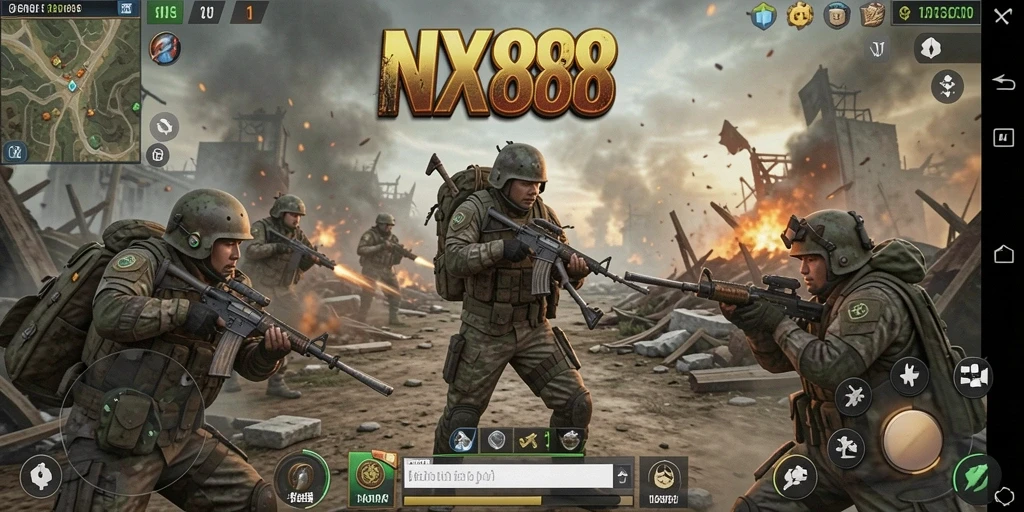 Screenshot NX888 memperlihatkan aksi pertempuran strategi yang mendalam.