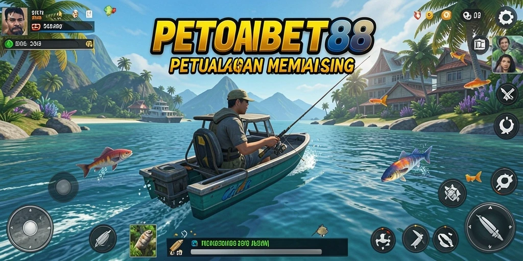 Screenshot PROBET88 menampilkan aksi seru memancing di lokasi yang eksotis.