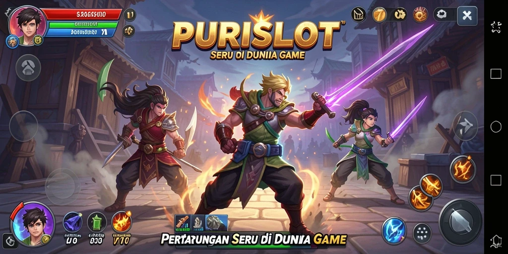 Tampilan gameplay seru dengan pertarungan intens di PURISLOT.