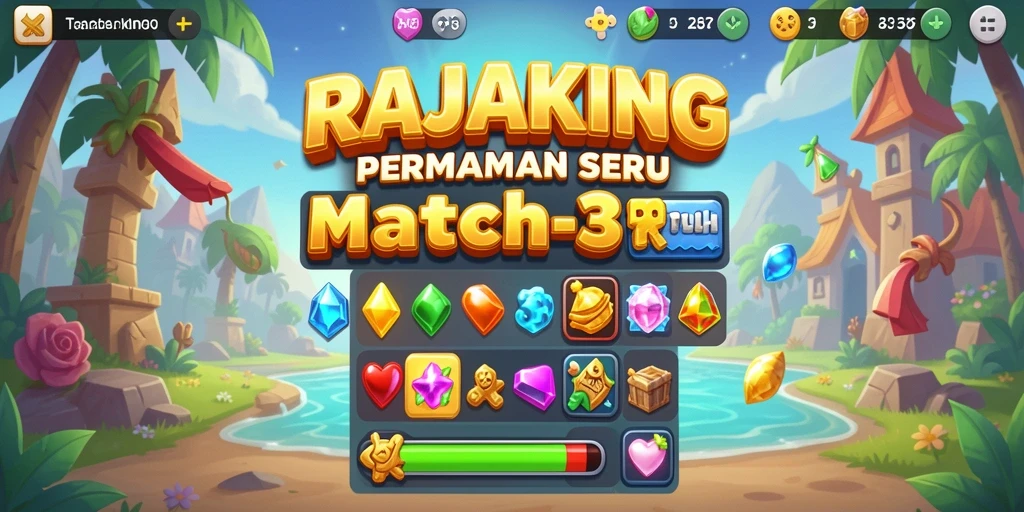 Tampilan gameplay RAJAKING dengan kombinasi match-3 yang seru.