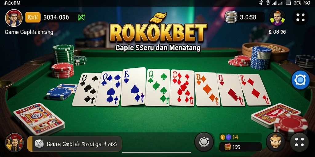 Screenshot gameplay ROKOKBET yang menunjukkan serunya bermain Gaple.