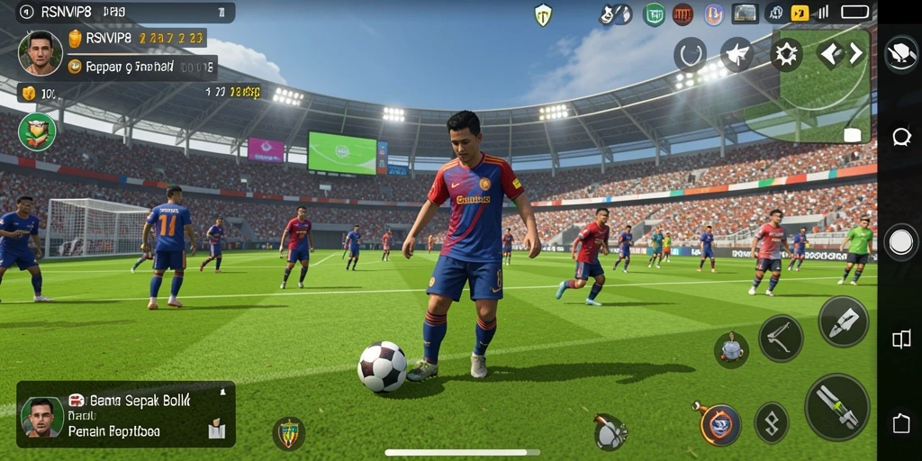 Tampilan gameplay seru RSNVIP8 menampilkan aksi sepak bola yang mendebarkan.