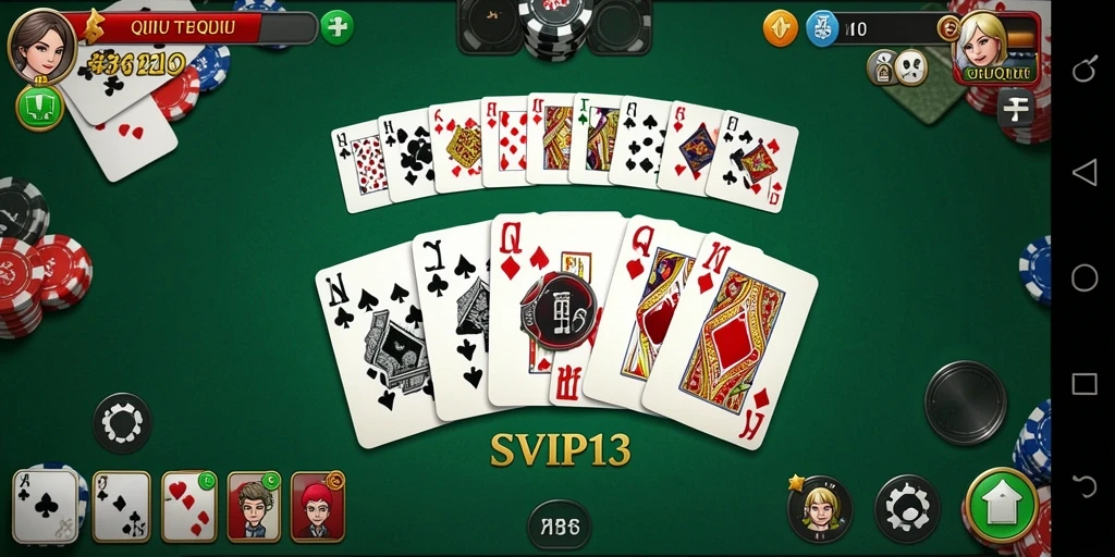 Tampilan gameplay seru dalam SVIP13 dengan kartu QiuQiu.